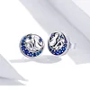 925 Sterling Silver Cat Moon Star Zircon Stud Earrings