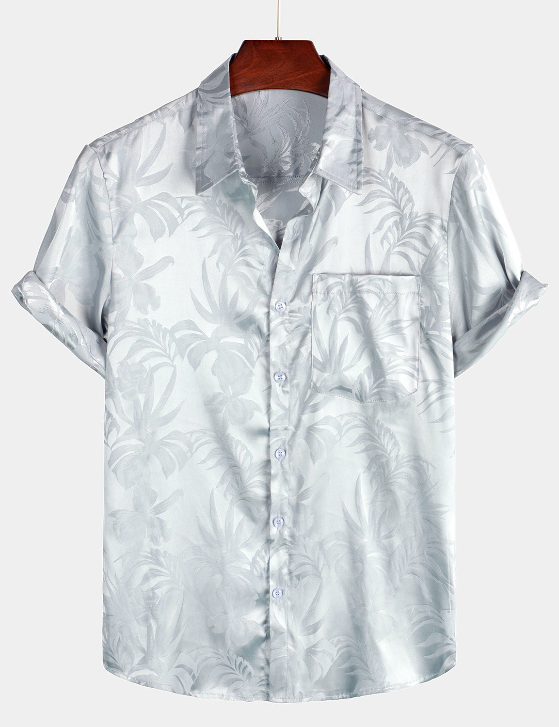 Men's Summer Jacquard Casual Elegant Button Up Pocket Short Sleeve Beach Shirt