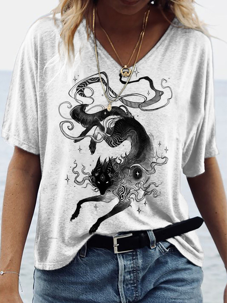 Gothic Fox Fairy Divine Graphic Casual T-Shirt elevenforest