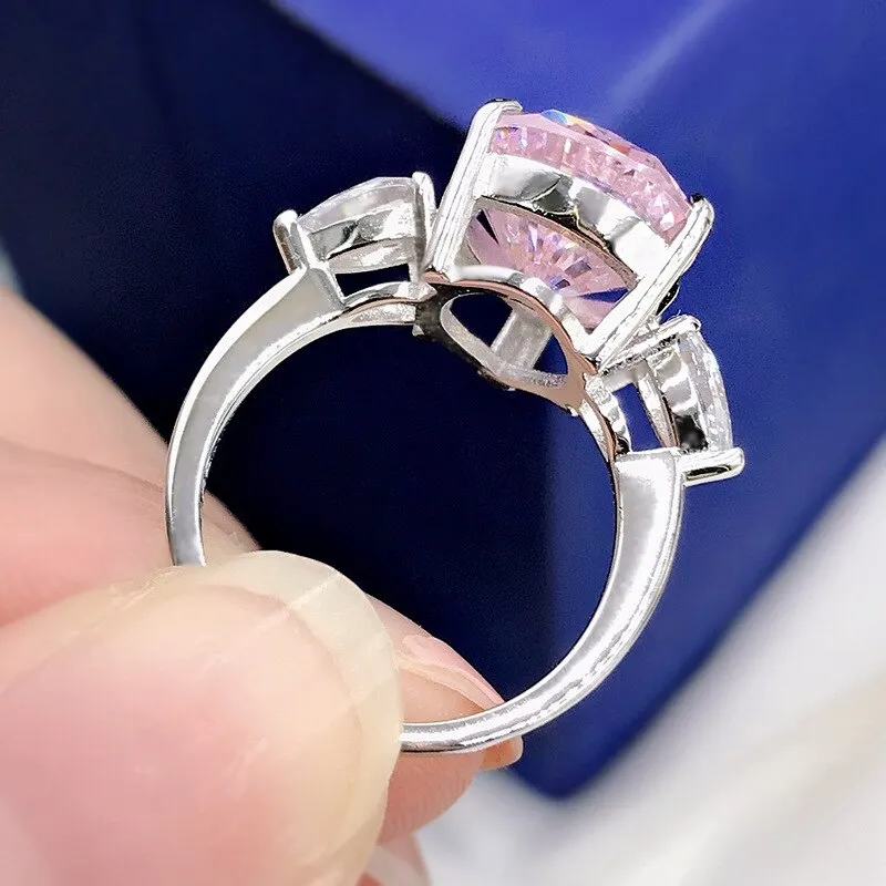 100% 925 Sterling Silver Sparkling 10*14mm Pear Multicolor High Carbon Diamond Wedding Rings For Women Fine Jewery Gifts 005