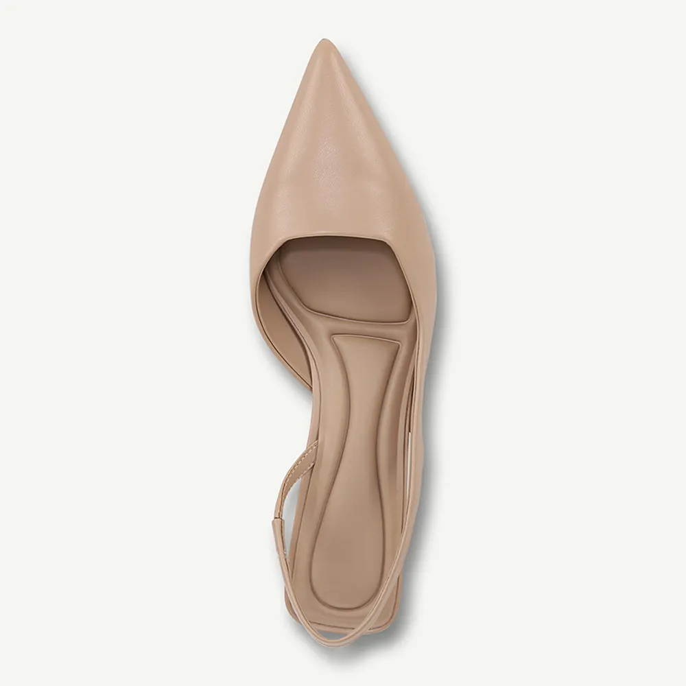 Dark Beige Vegan Leather Slingback Pumps Closed Toe Heels for Women
