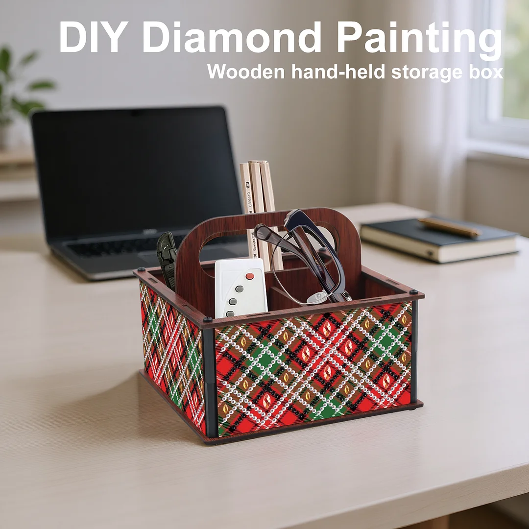 DIY Pattern Wooden Diamond Painting Handheld Storage Box Kit Tabletop Art Decor