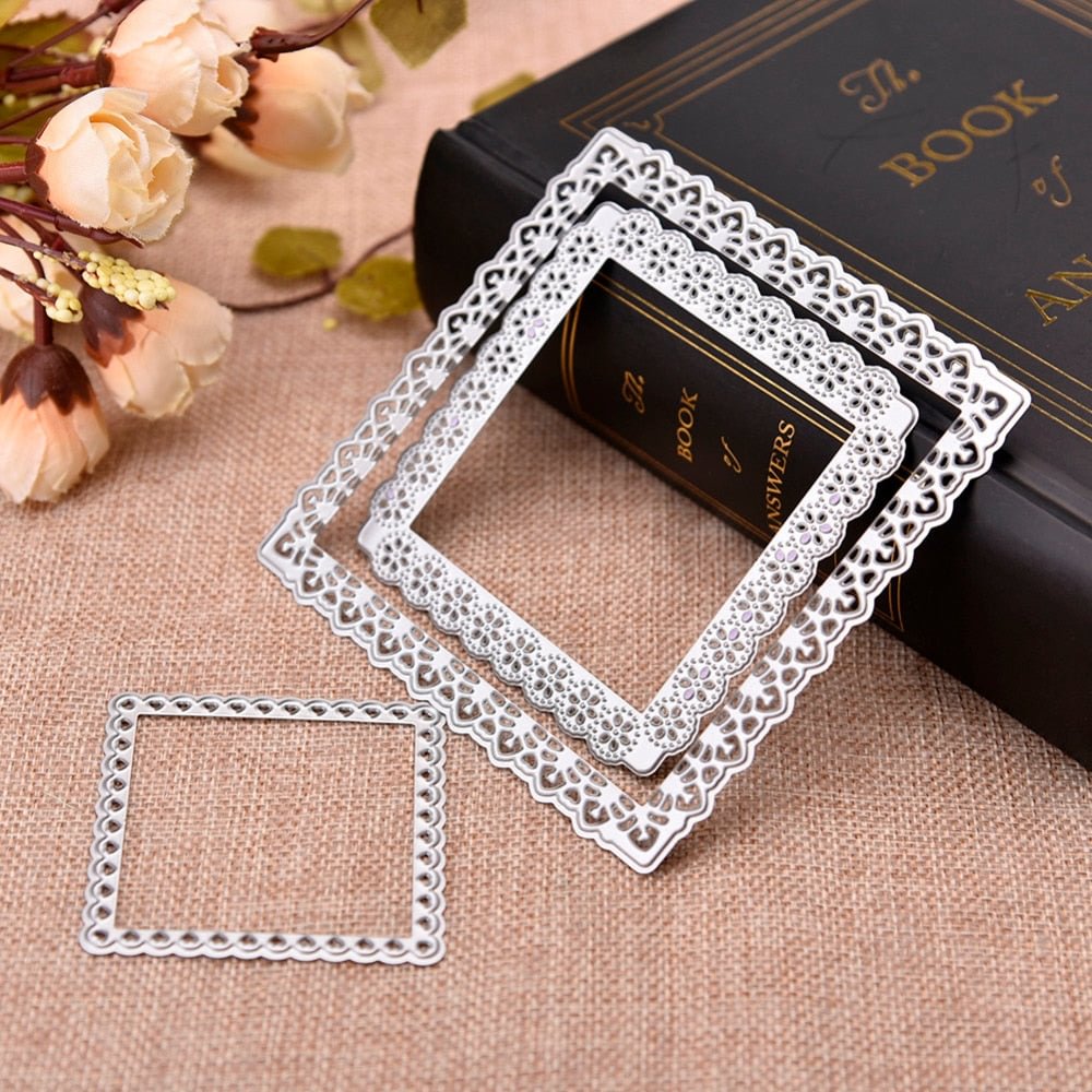 Lace Background Metal Cutting Dies Mold Square Frame Wedding Cut Die Scrapbook Paper Craft Knife Mould Blade Punch Stencils
