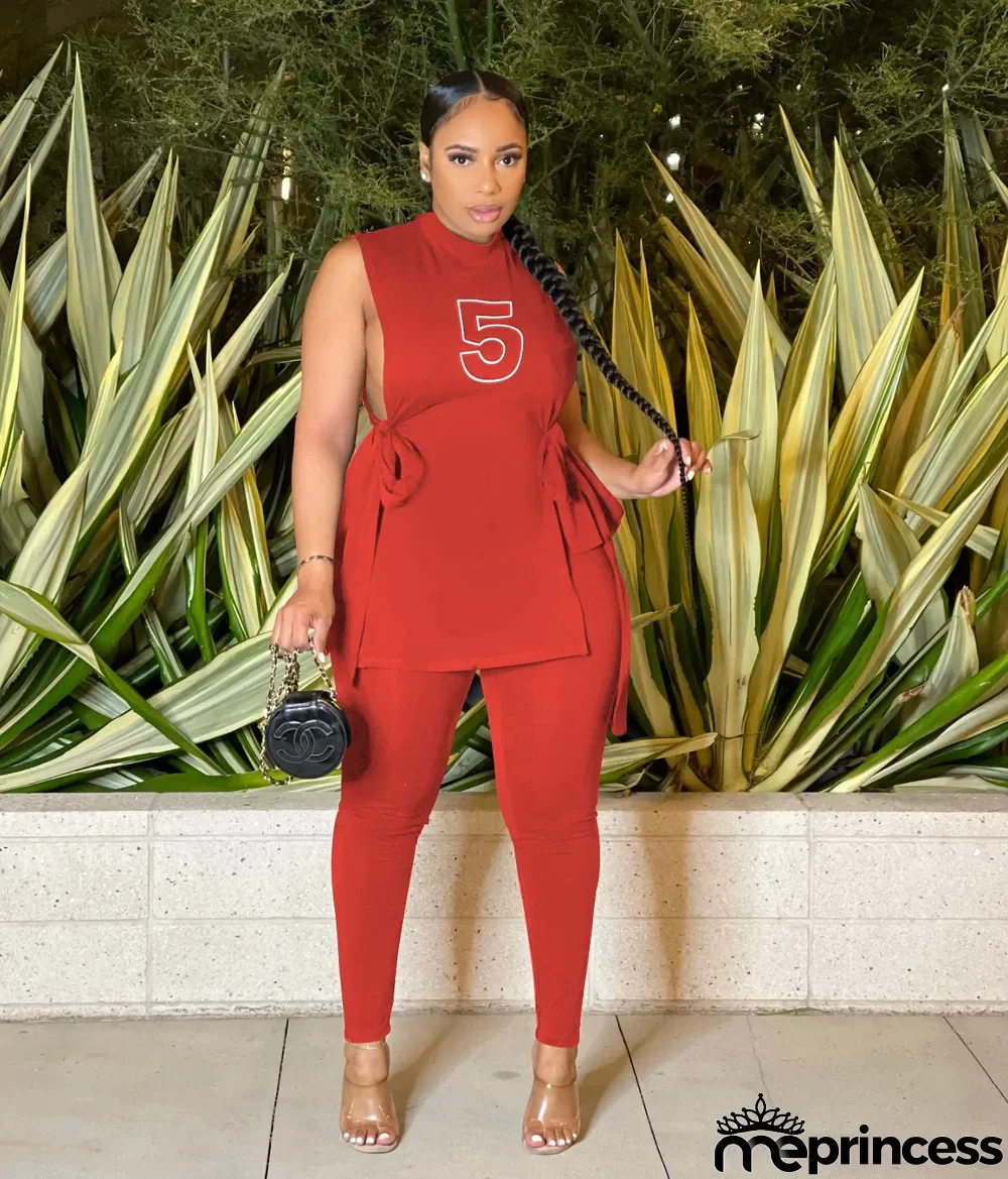 Women's Summer Slit Lace-Up Fashion Printed Two Piece