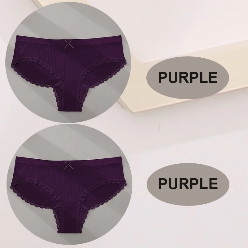 FINETOO 2PCS/Set M-2XL Women Seamless Sexy Panties Cute Bownot 6 Solid Color Girl Underwear Briefs Lingerie Underpant Lace Panty