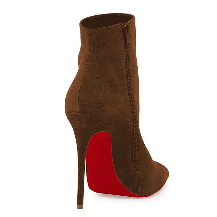 4.72" Red Bottom Women's Ankle Boots Closed Pointed Toe Stilettos Suede Booties-MERUMOTE