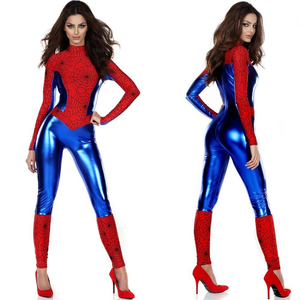 Halloween Adult Spiderman Cosplay Costume Women Skinny Jumpsuit-Pajamasbuy