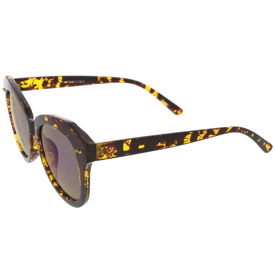 Women's Oversize Horn Rimmed Colored Mirror Round Lens Cat Eye glasses 52mm