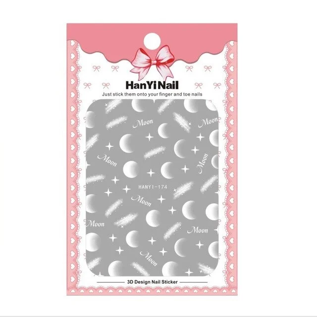 New 3D Embossed Nail Sticker Moon Star Flower Adhesive DIY Manicure Slider Nail Art Tips Decorations Decals