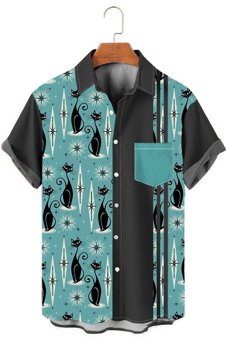 Fashionable Cat Pattern Casual Short Sleeve Shirt
