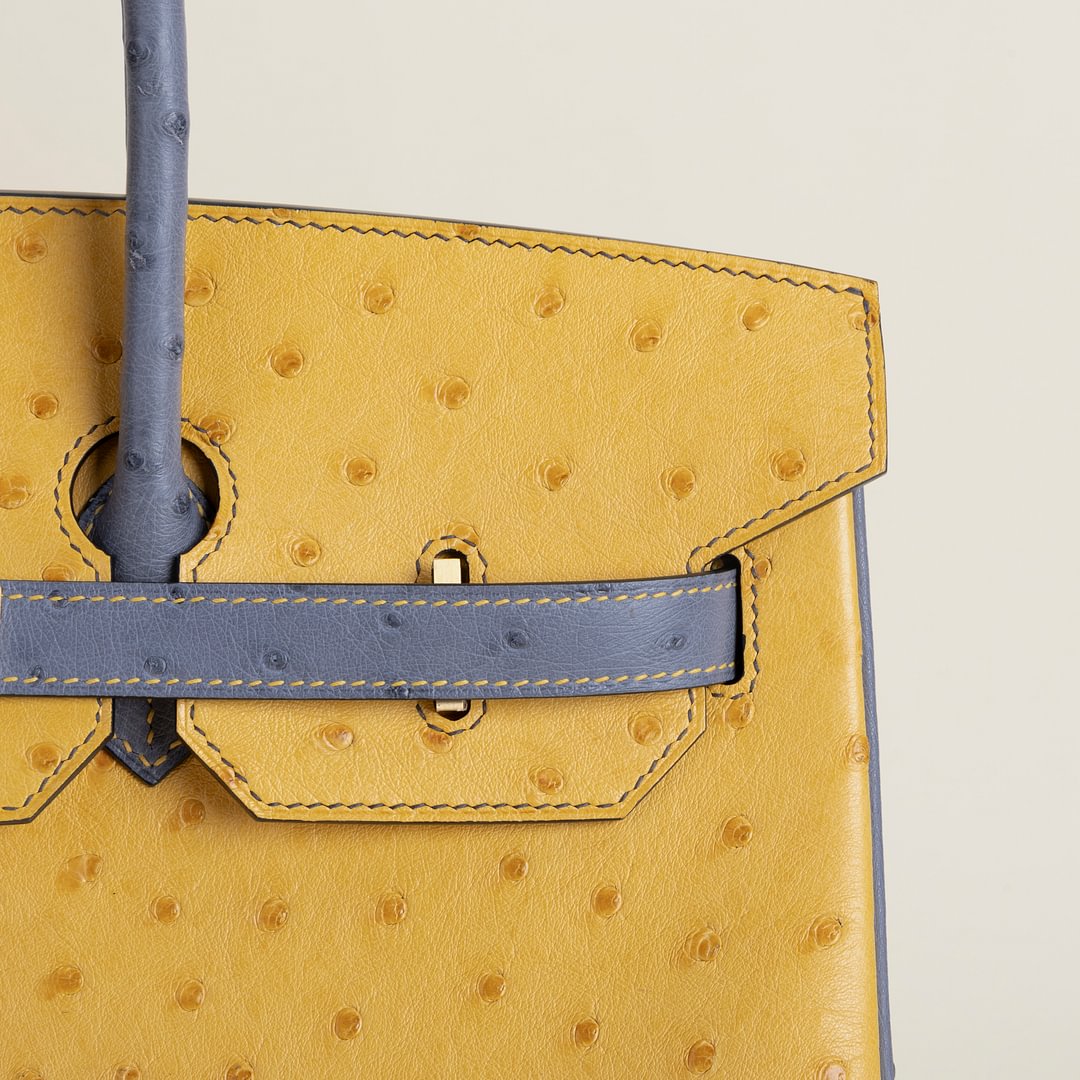 Birkin 35cm Ostrich 9D Jaune amber/82 gris agate GHW