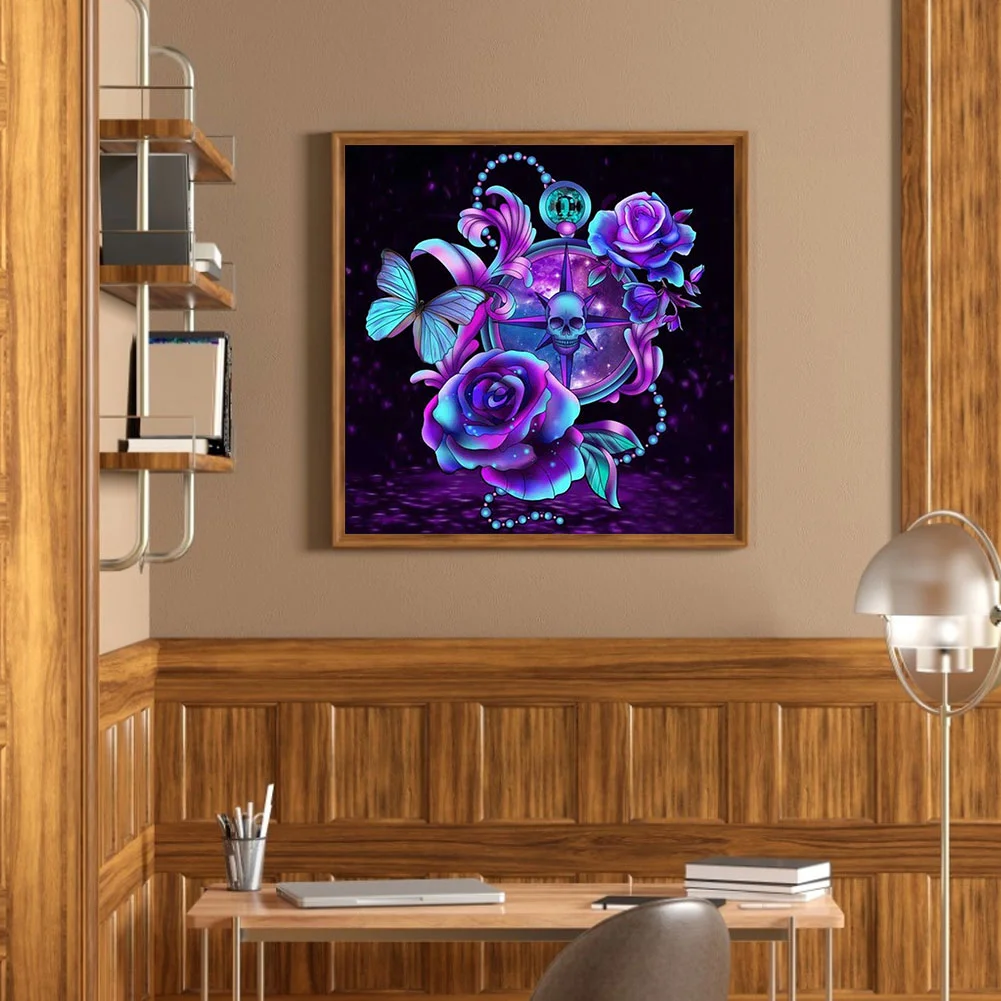 5D DIY Diamond Painting Kits Full Square Drill Skull Purple Rose Mosaic Picture