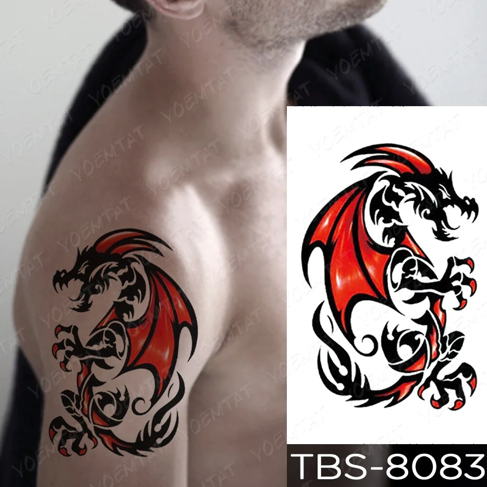 Sdrawing Temporary Tattoo Sticker Yin Yang Dragon Feather Wings Flash Tattoos Wolf Totem Body Art Arm Fake Tatoo Men
