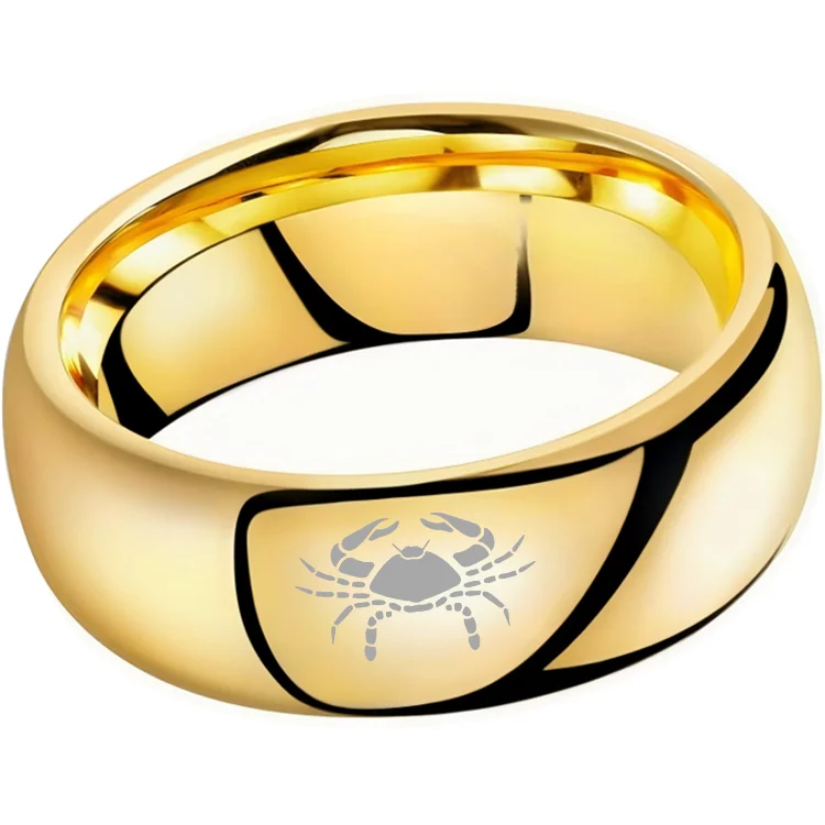 Gold Cancer Couples Dome Tungsten Carbide Rings Prints Laser Design Domed Tungsten Wedding Bands 4MM 6MM 8MM