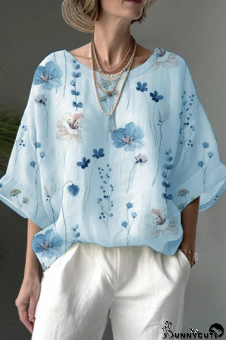 Casual Floral O Neck T-Shirts