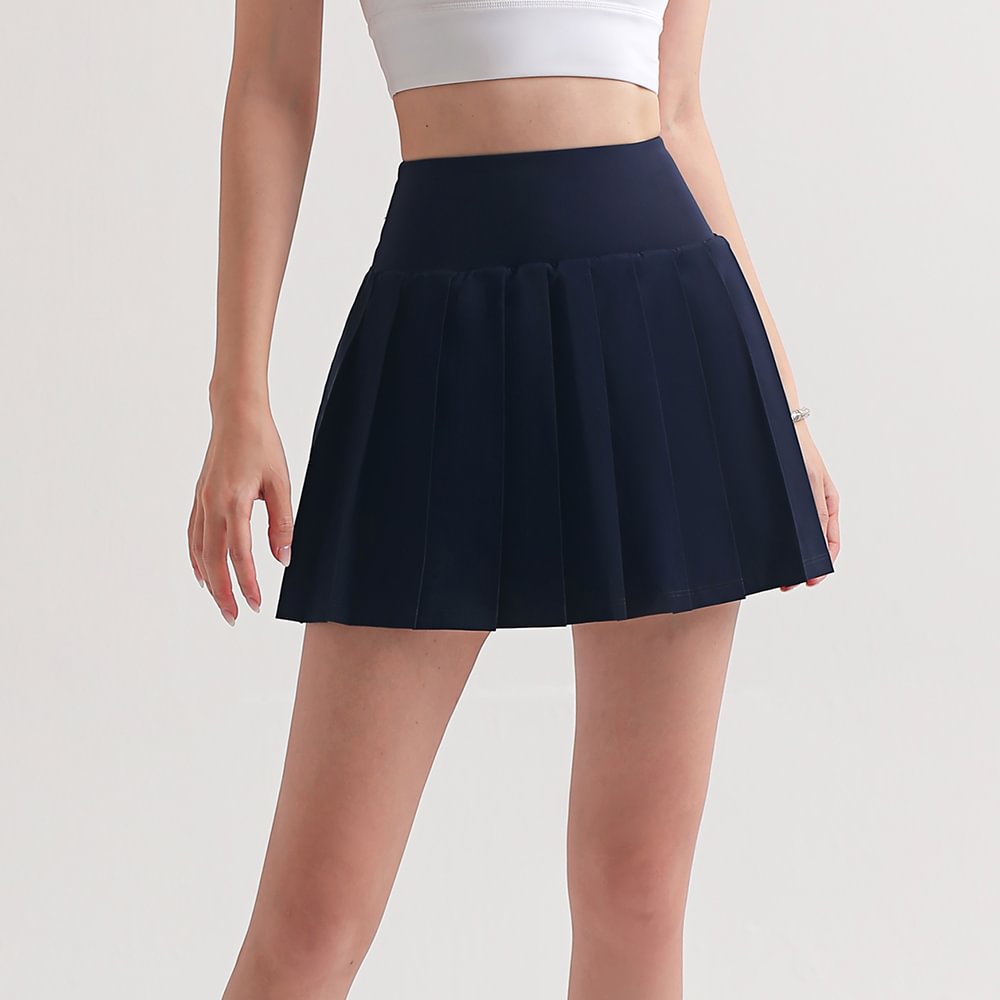 Buy Hergymclothing True Navy high waist quick dry moisture wicking cool feeling yoga gym workout fitness running skirt with shorts at an affordable price