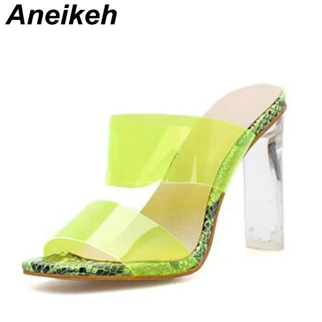 Aneikeh Sexy Slipper Slip On Thin Heels Slides PVC Jelly Slippers Open Toe High Heels Crystal Women Women Transparent Heel Shoes