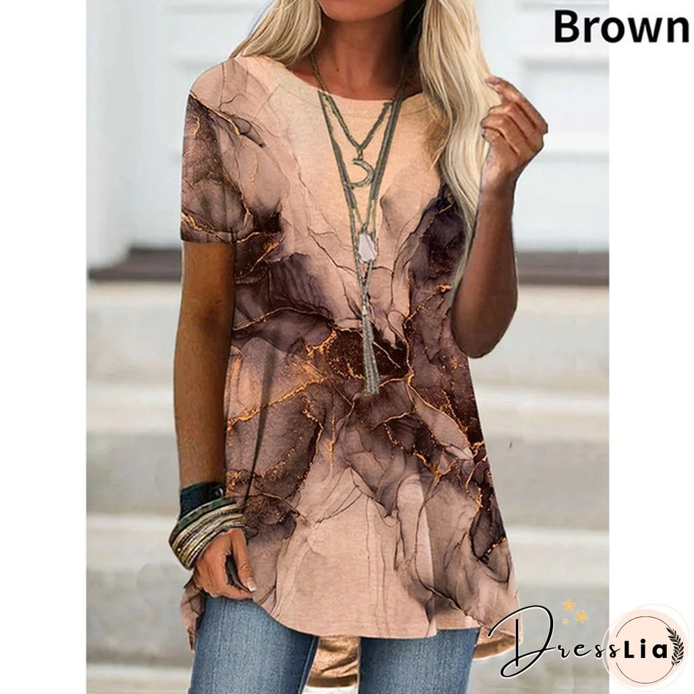 Women Fashion Floral Graphic Printed Short Sleeve Casual Tunic Loose Plus Size O-neck Tops Blouse