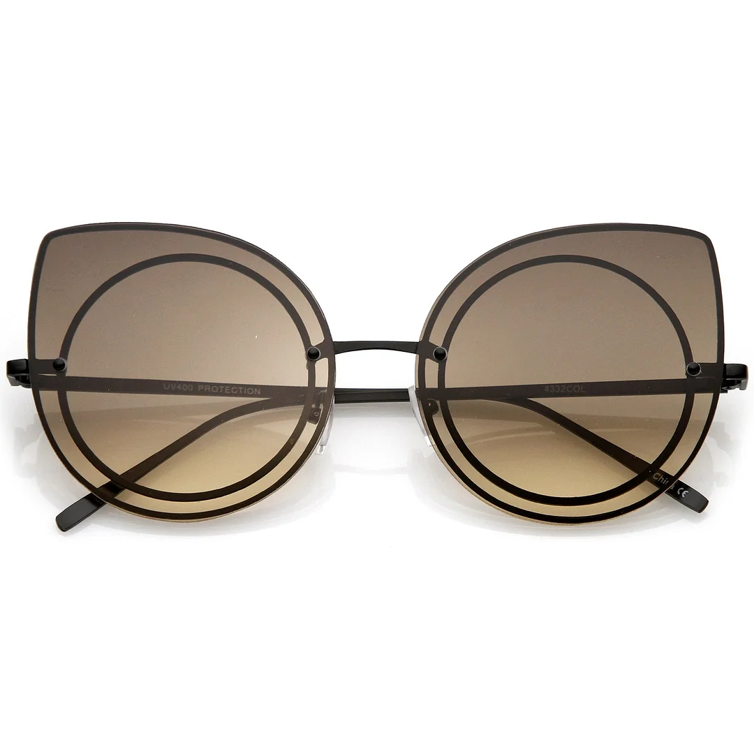 Women's Oversize Rimless Colored Gradient Flat Lens Cat Eye glasses 63mm