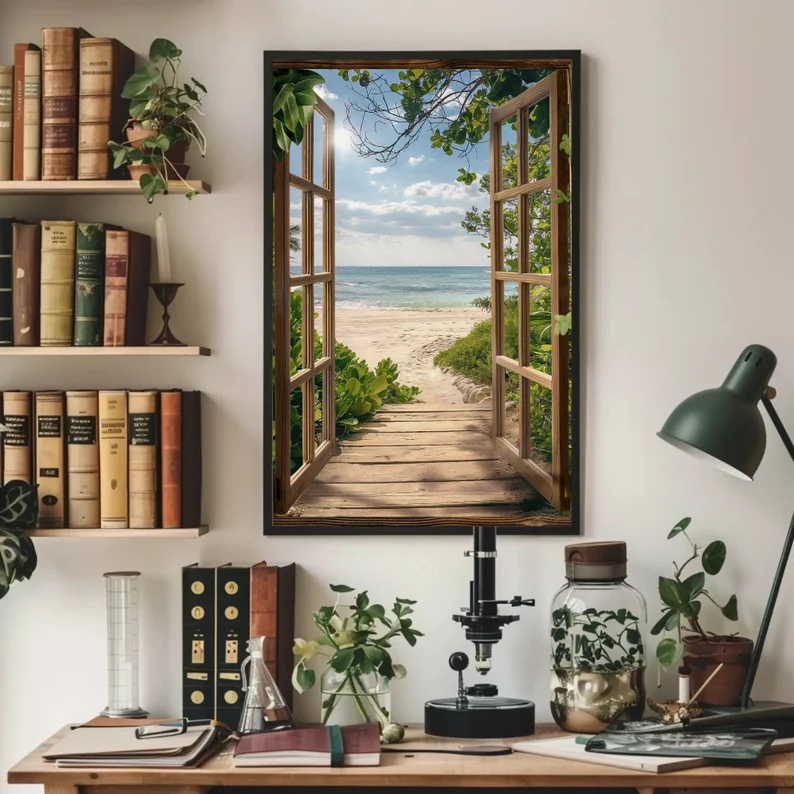 Beautiful Beach Sand Windows Canvas Wall Art