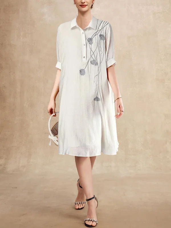 Printed embroidered shirt mid-length dress