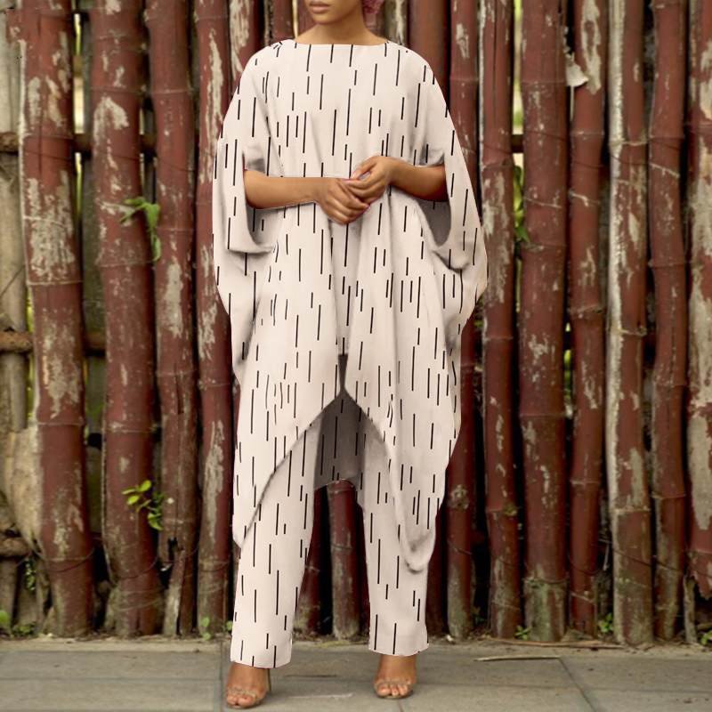 ZANZEA Fashion Women Urban Tracksuit Two Piece Sets Summer Asymmetrical Blouse Suits Loose Casual Printed Pant Sets Outifits