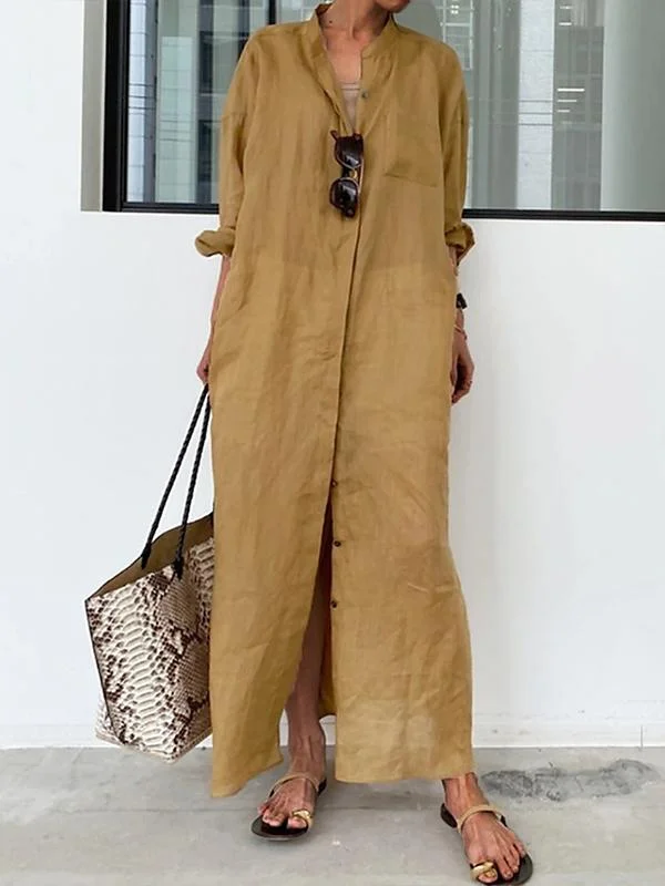 Women's Shirt Dress Casual Dress Cotton Linen Dress Maxi long Dress