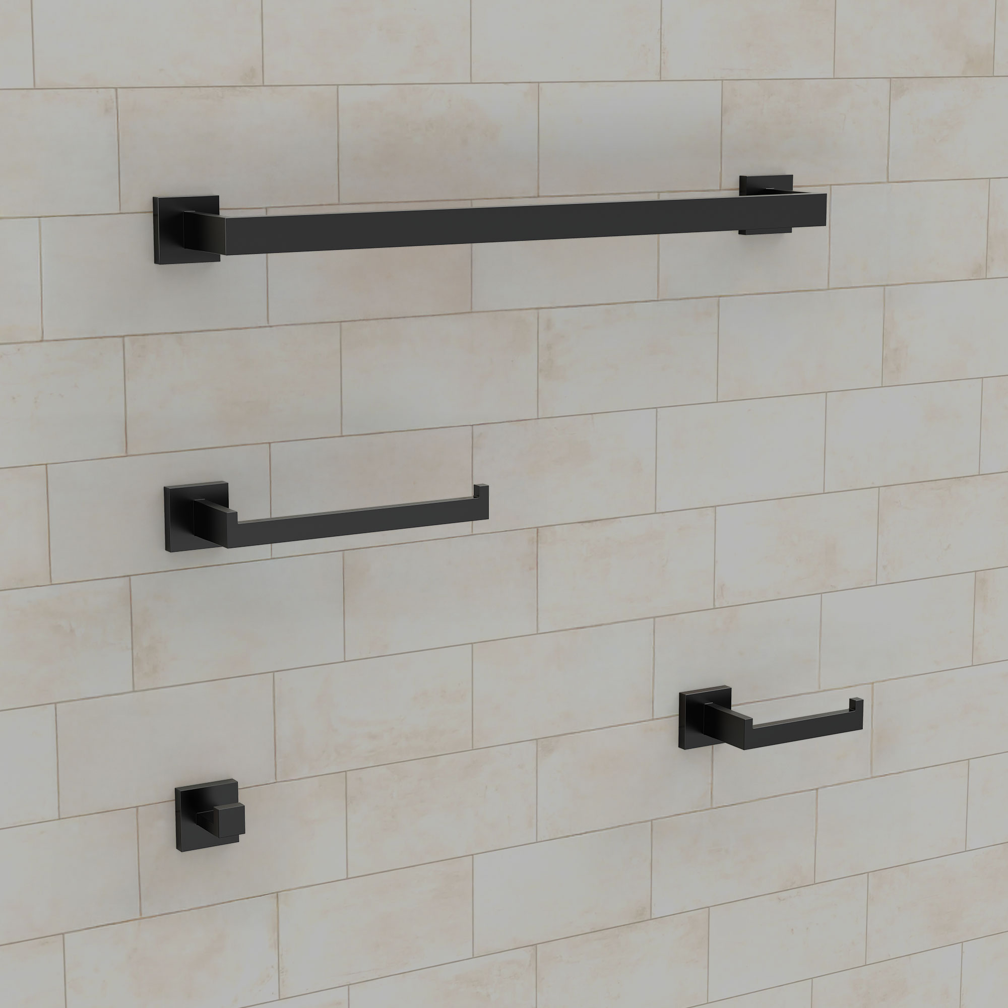 ClassicRain 4-Piece Stainless Steel Wall-Mounted Towel Rack Set in Matte Black