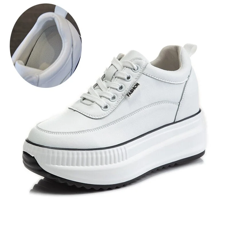 Fujin Dad Shoes Chunky Sneakers Wedge Heel Platform White Autumn Winter Shoes Casual Shoes Sneakers Vulcanized Shoes Warm Fur