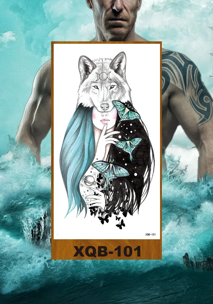 Temporary Tattoos Stickers Beauty & Snake Bear Owl Fox Mermaid Egypt Queen Sexy Men Women Girl Flower Arm Body Chest Fake Tatoo