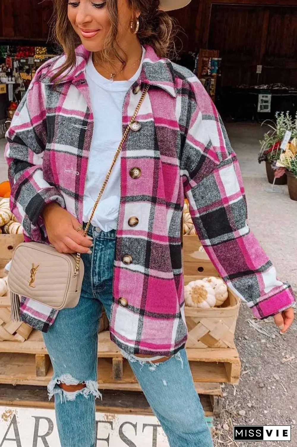 Fashion Big Plaid Coat Woolen Coat Tops