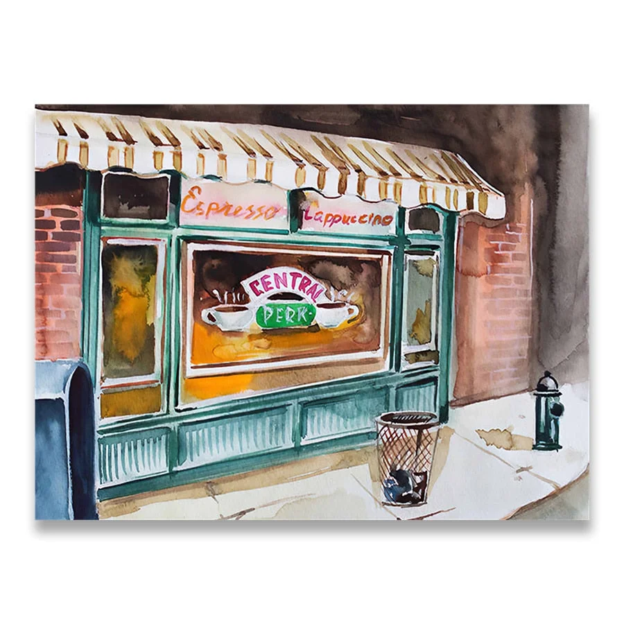 Central Perk Watercolor Canvas Picture Friends TV Show Wall Art Poster Couch Restaurant Print Painting Living Room Home Decor