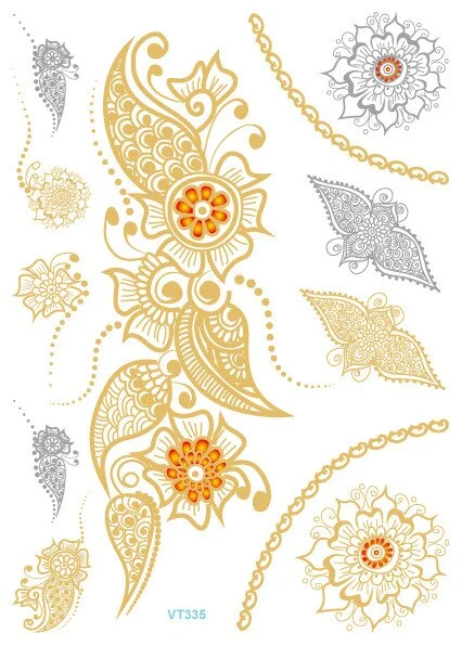 23 Kinds Wedding Party Tattoo Bronzing Glitter Gold Stickers Temporary Body Makeup Waterproof Disposable tatouage temporaire