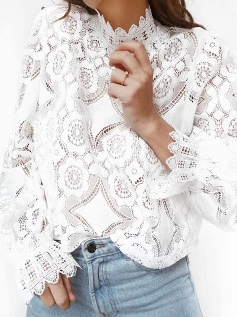 Sexy Women Lace White Blouse