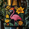 Flamingo Flower Fusion Quilted Tote  Bag