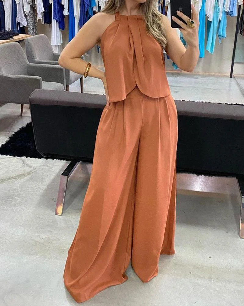Halter Design Top Drop Pants Suit
