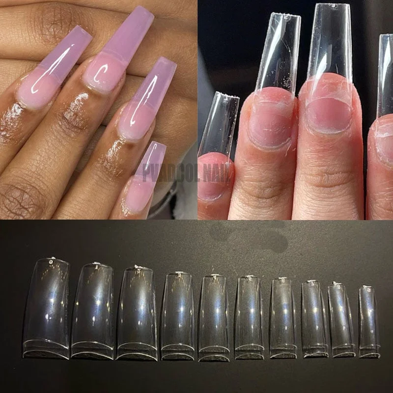 Non C-Curve XXL Long Acrylic Nail Tips Transparent Coffin Straight False Nails Finger Press On Tips UV Gel Extension Manicure-Nail Inspo