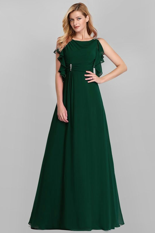 Bellasprom Emerald Green Chiffon Long Evening Gowns Online Ruffles Bellasprom