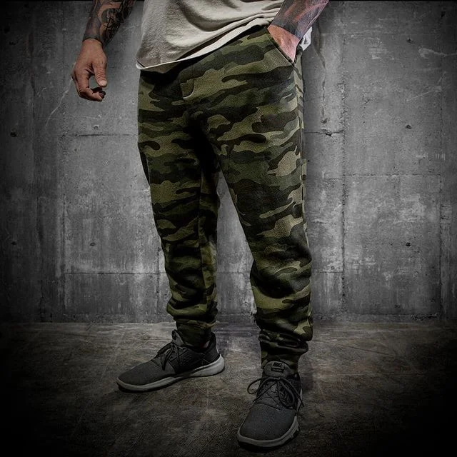 Livereid Men's Green Camouflage  Drawstring Pocket Long Casual Pants - Livereid