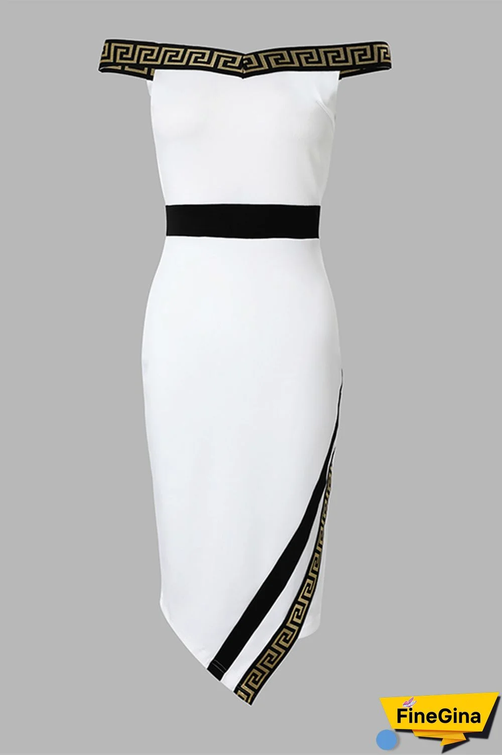 White Sexy Patchwork Backless Off the Shoulder Sleeveless Dress