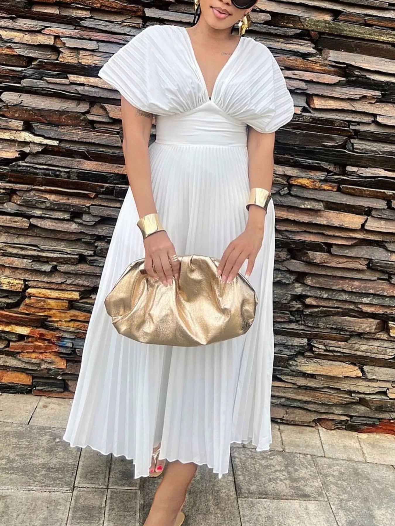 Pleated Cap Sleeve Midi Dress mysite idetrend