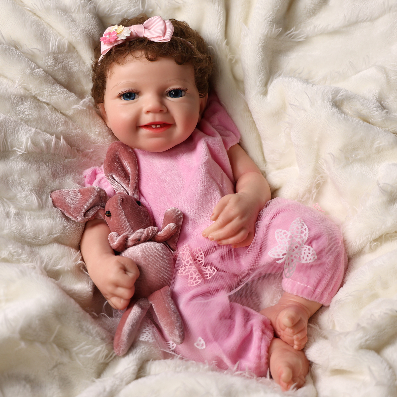 Babeside Leen 16" Full Silicone Reborn Baby Pink Suit Girl