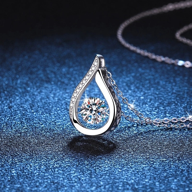 925 Sterling Silver Moissanite Zircon Asymmetrical Inlay Water Droplets GRA Certificate Pendant Necklace