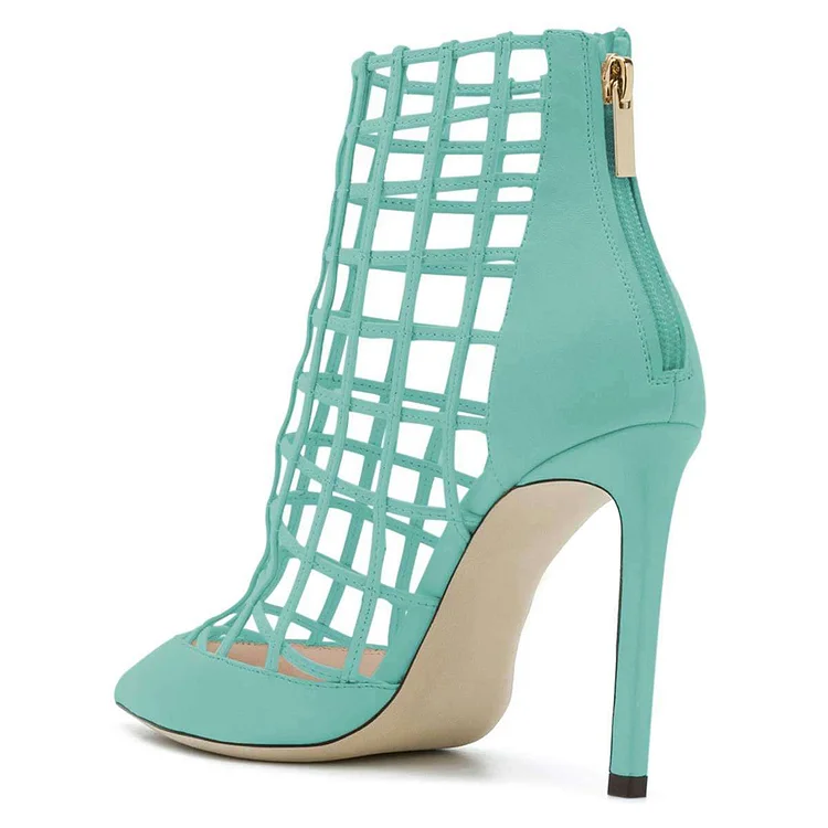 Cyan Caged Stiletto Heels Ankle Boots Summer Boots |FSJ Shoes