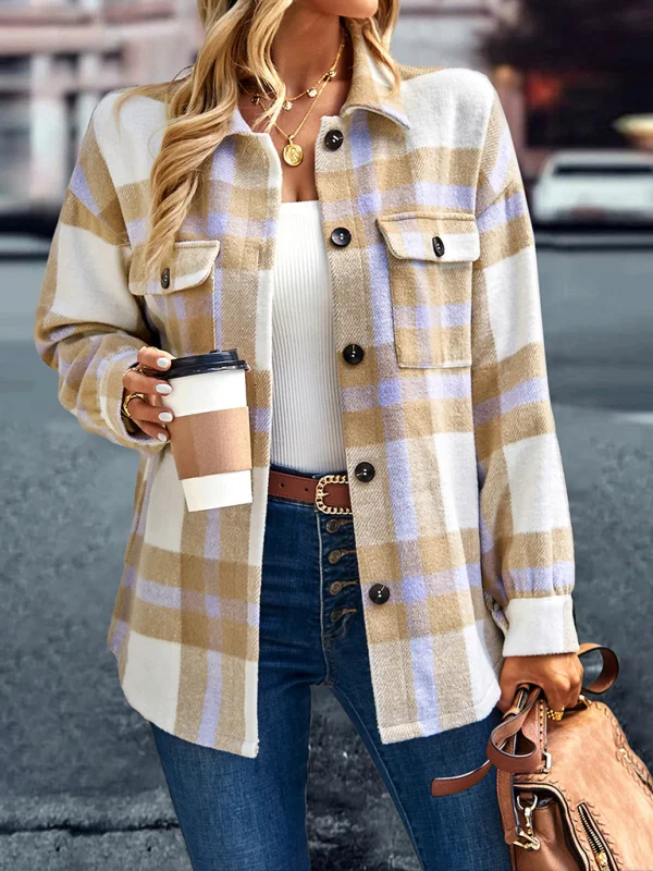 Women's Fashionable Casual Commuting Contrasting Color Plaid Jacket Flusfy