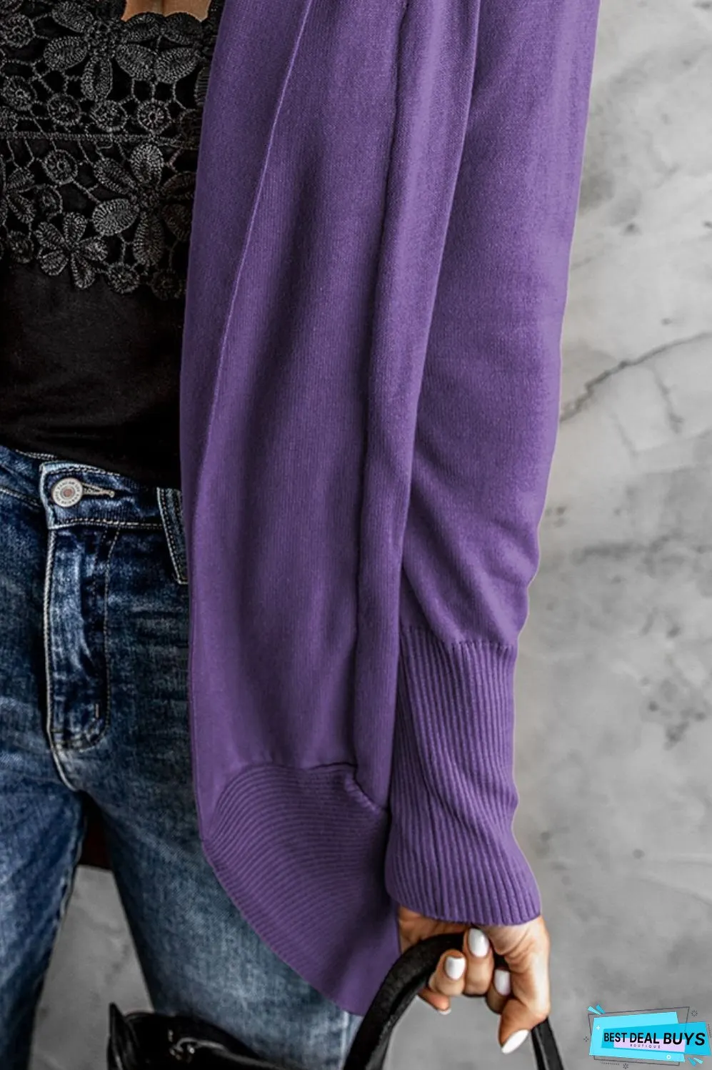 Long Sleeve Ribbed Hem Open Front Longline Cardigan