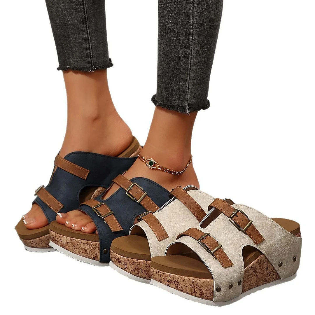 Breakj Breakj Thick Bottom Slope With One Word With Slippers 2025 Summer New Buckle With Light Soaked Beach Toe Women's Shoes