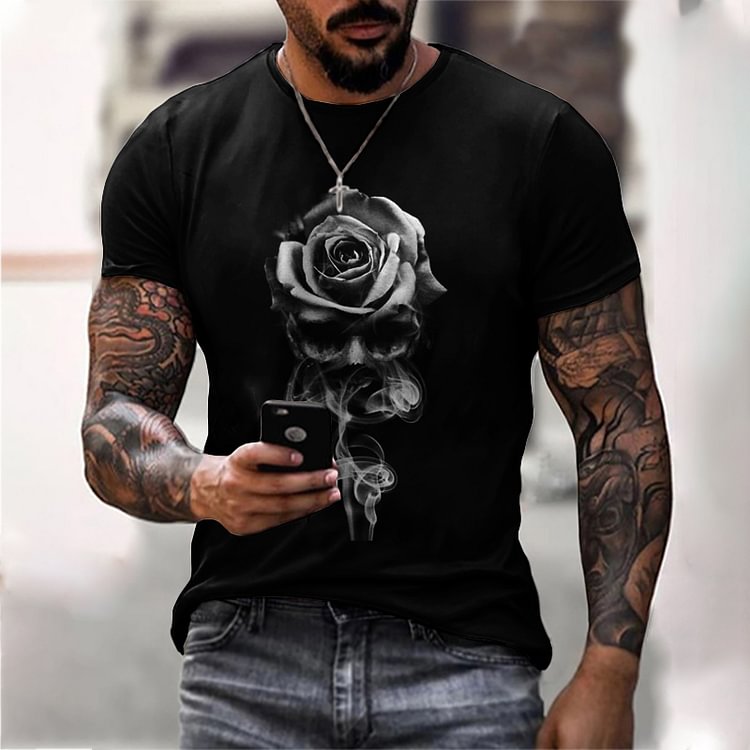 *Skull Rose Art Print Short Sleeve T-shirt