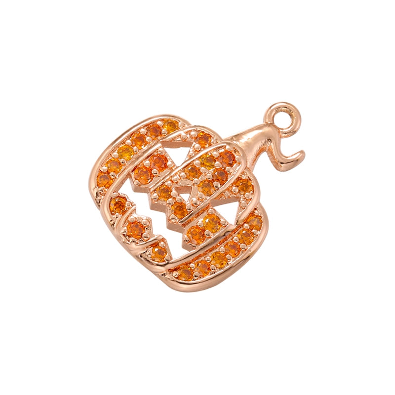 Hip-hop Cool Style Pumpkin Copper Plating Inlay Zircon 18k Gold Plated Halloween Charms
