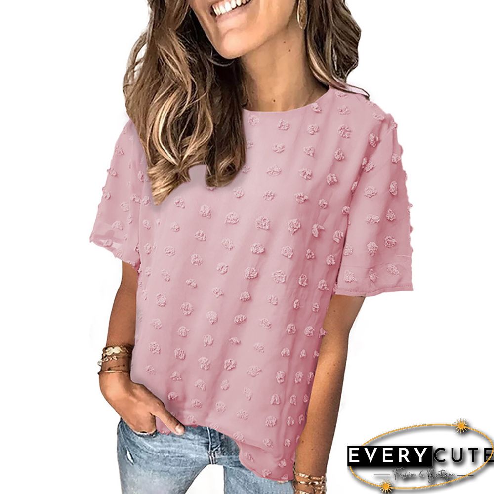 Pink Swiss Dot Texture Short Sleeve Top